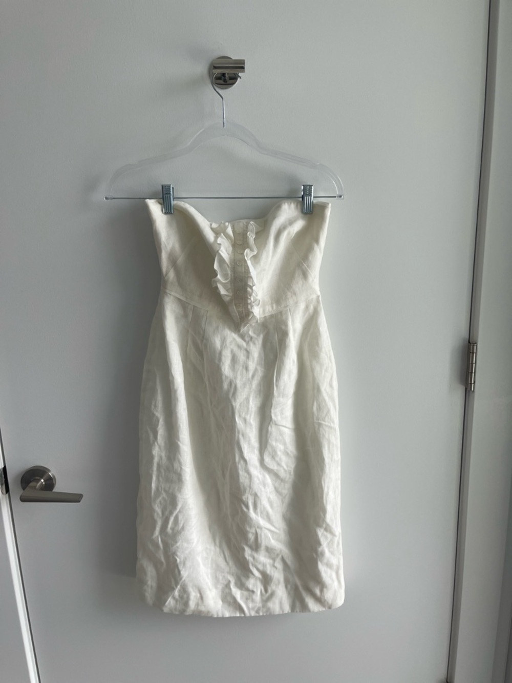J Crew Strapless Ruffle Linen Dress in White